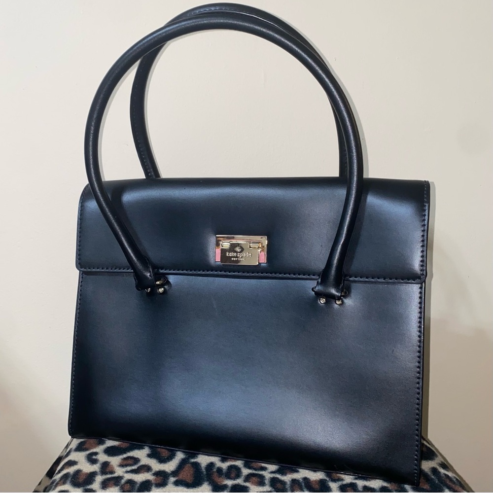 kate spade new york black leather shoulder bag with gold hardware